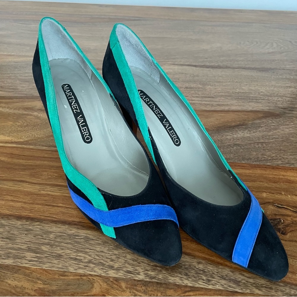 Martinez Valero Black Heels with Blue and Green Accents